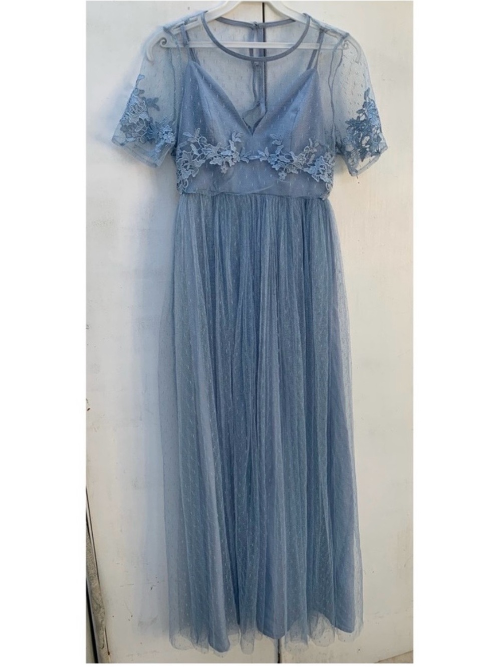 ASOS DESIGN lace and dobby mesh overlay maxi dress